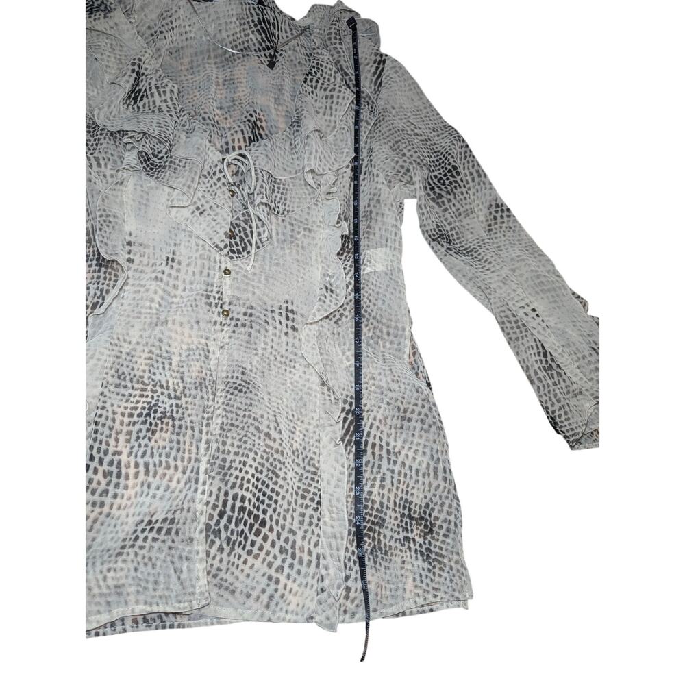 Zara Women’s Sz M Animal Print Ruffle Button Front Blouse Tie Neck Long Sleeve - Picture 7 of 12